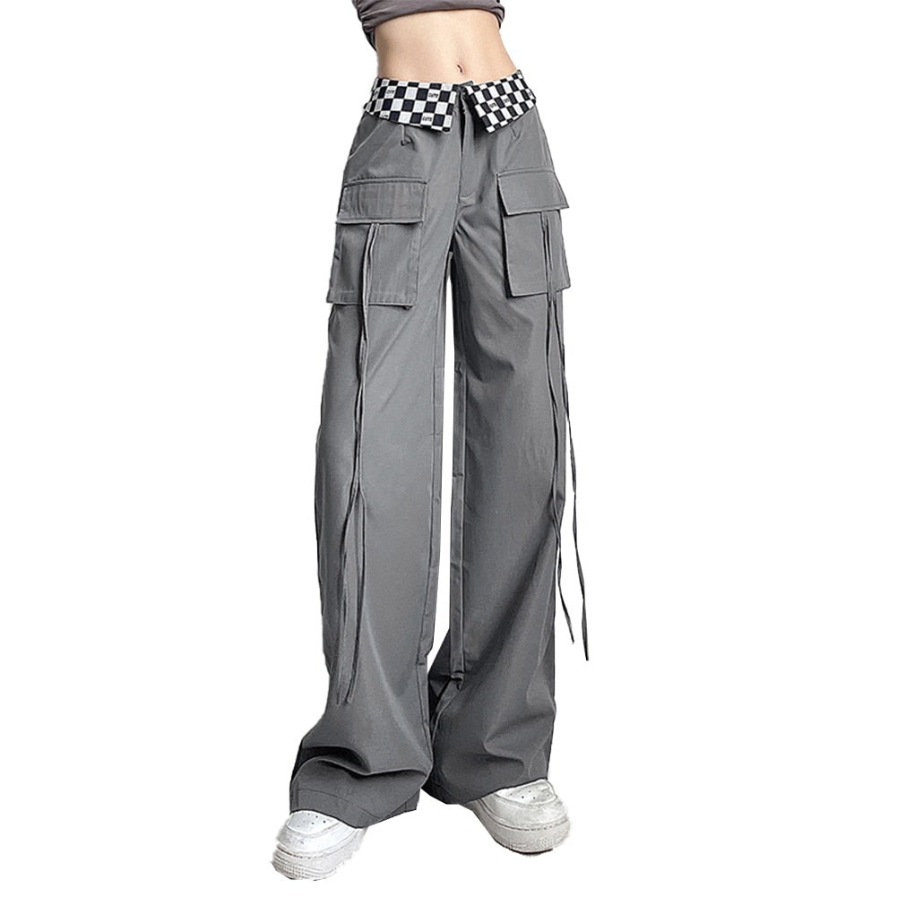 Wide Leg Joggers Baggy Trousers Casual Pocket Female Overalls Fashion Streetwear Loose Check Printed for Running Dancing Hiking - lebenoutdoors